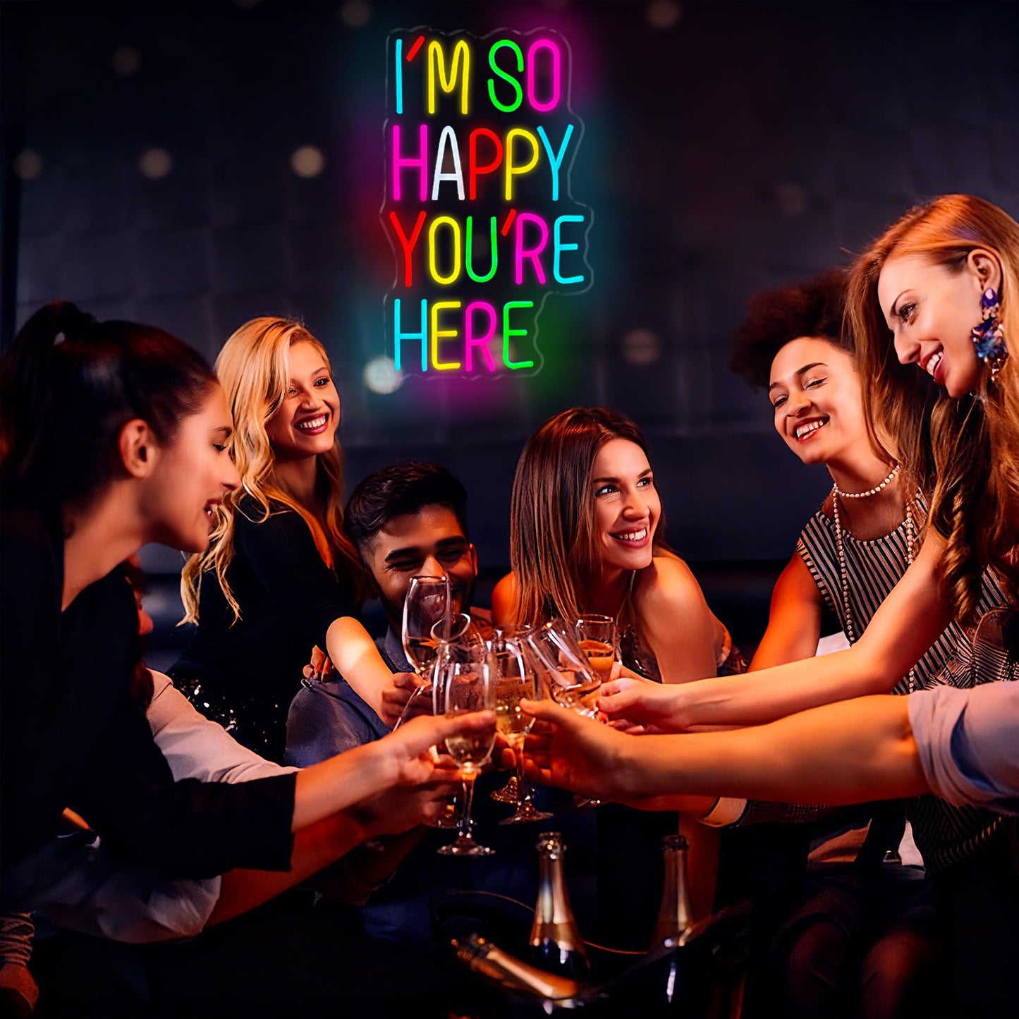 I’m So Happy You Are Here Neon Sign, Dimmable LED Light Up Neon Sign for Girls Bedroom Club Wedding Bachelorette Valentine's Day Party Wall Decor Birthday Christmas Gift for Daughter Teen Girls Friends (I’m So Happy You Are Here)
