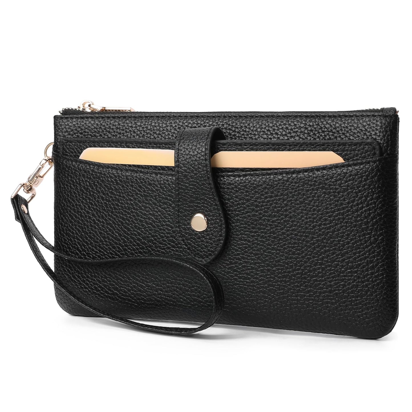 GAEKEAO Wristlet Wallets for Women Clutch Purses RFID Blocking Vegan Leather Card Phone Holder with 10 Card Slots 2 ID Window