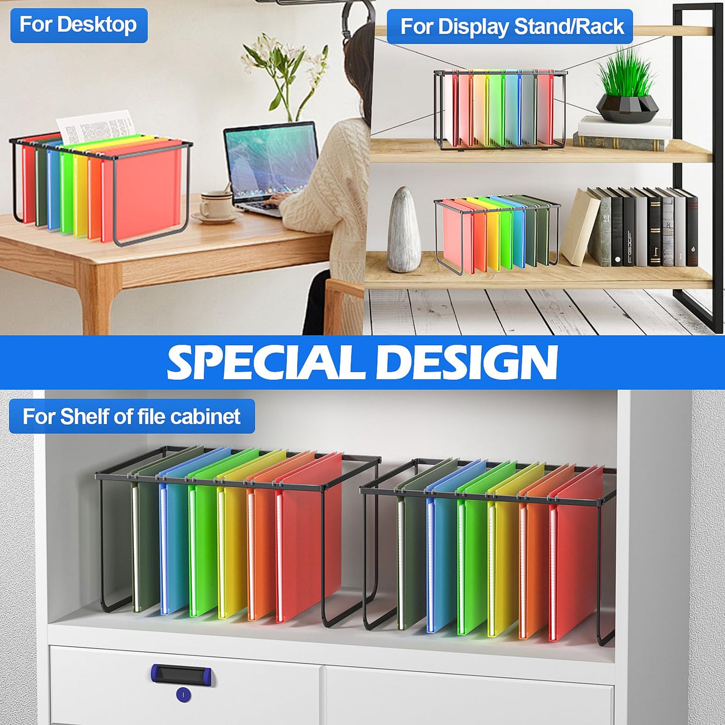 Fun storage 1 Pack Legal and Letter Size Hanging File Folder Frame Desk Organizer Destop Hanging File Frame, Hanging Folder Holder Metal Rack for Filing Cabinet File Drawer, 15.3" L12.4 W9.4 H