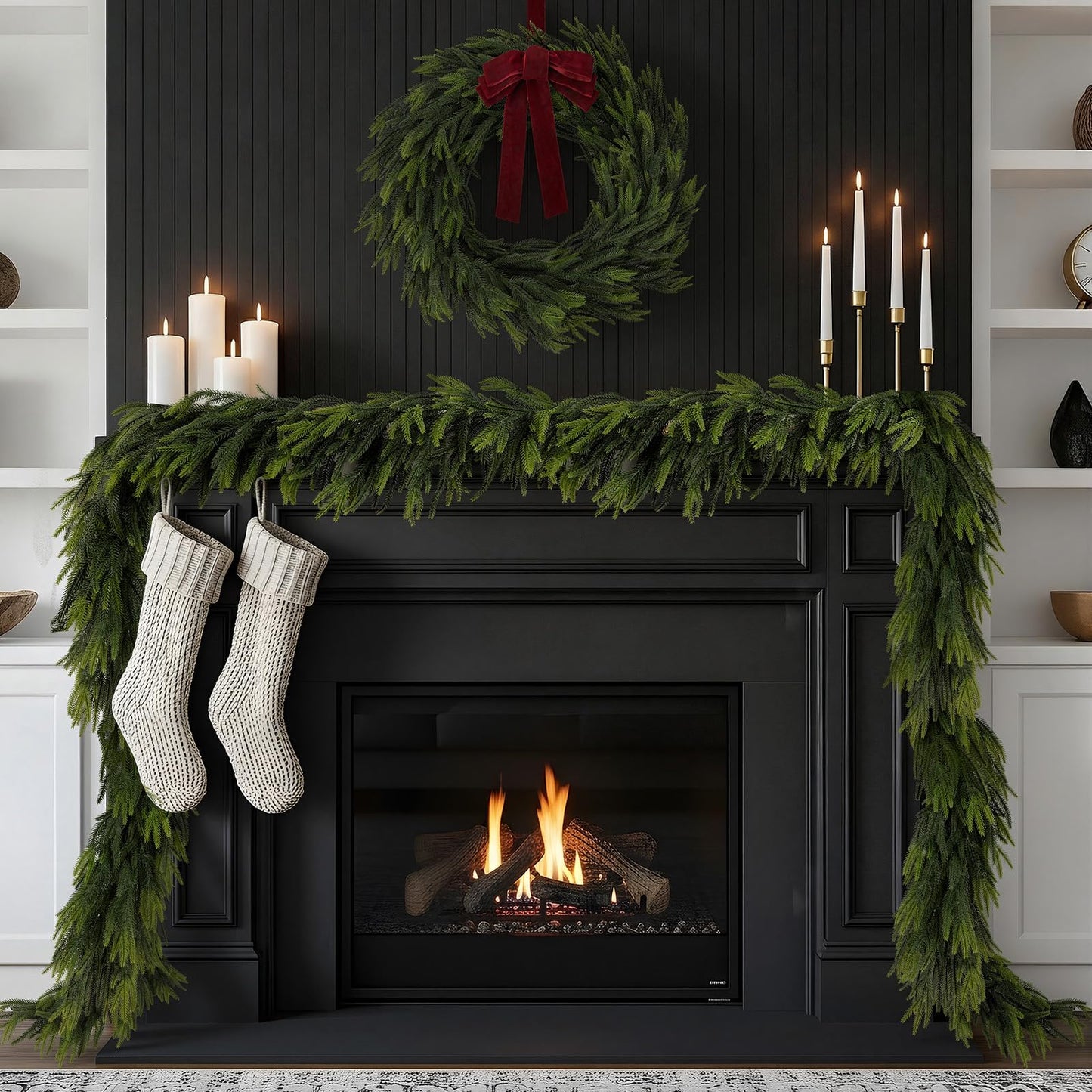 N&T NIETING 15FT Christmas Norfolk Pine Garland Real Touch Pine Artificial Garlands Faux Greenery Garland Winter Christmas Garland for Table Mantle Fireplace Indoor Outdoor Xmas Decorations (1 Pcs)