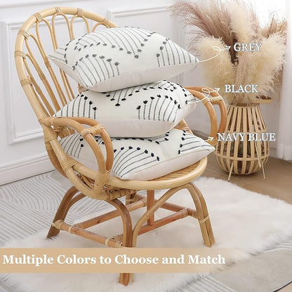 Mecatny Boho Outdoor Throw Pillow Covers 20X20 Set of 2, Farmhouse Decorative Pillow Covers for Couch Sofa Living Room, Navy & Cream White