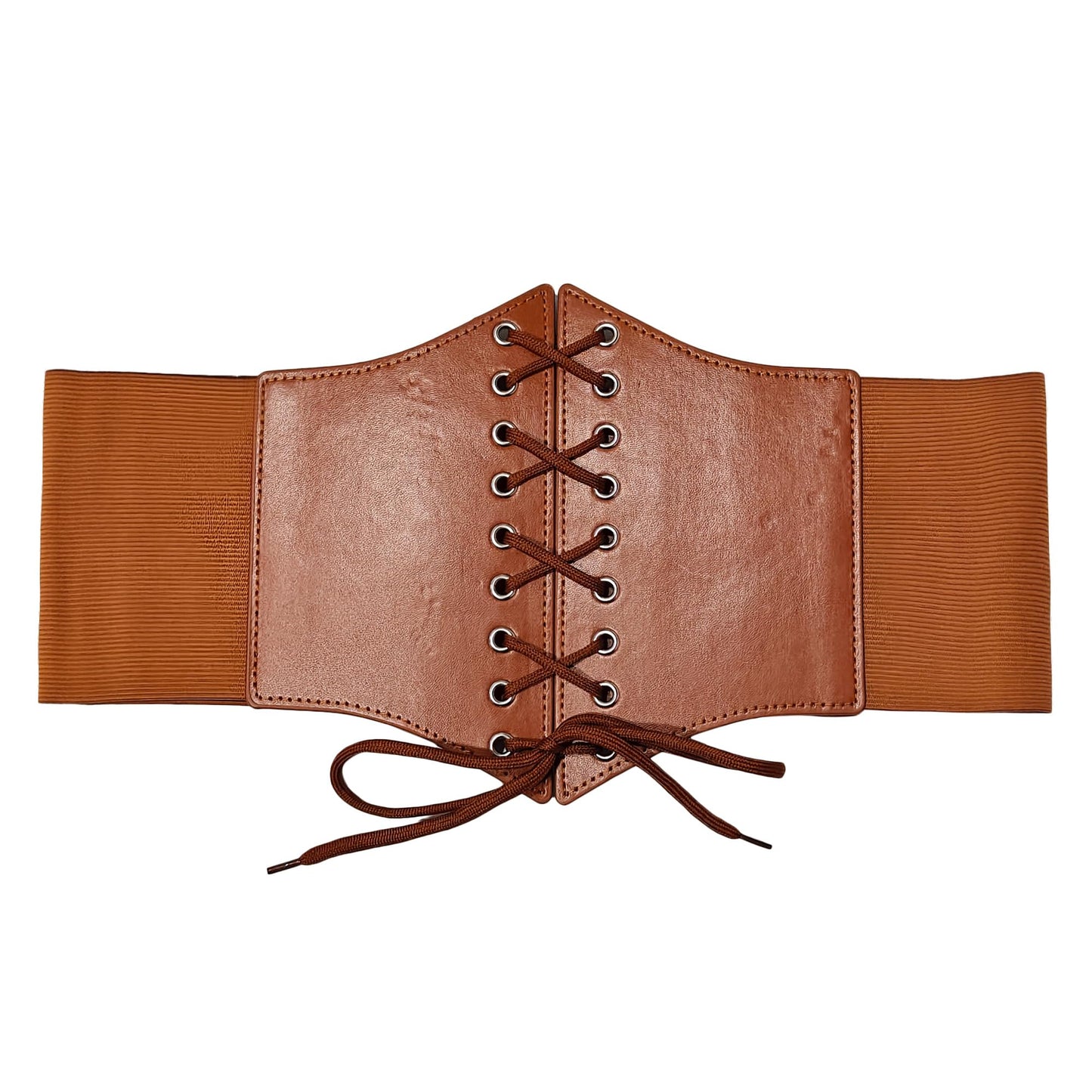 Wildarms Corset Waist Belt for Women, Wide Elastic Tie Waspie Belt for Dresses (Brown, Fit Waist 30-33in)