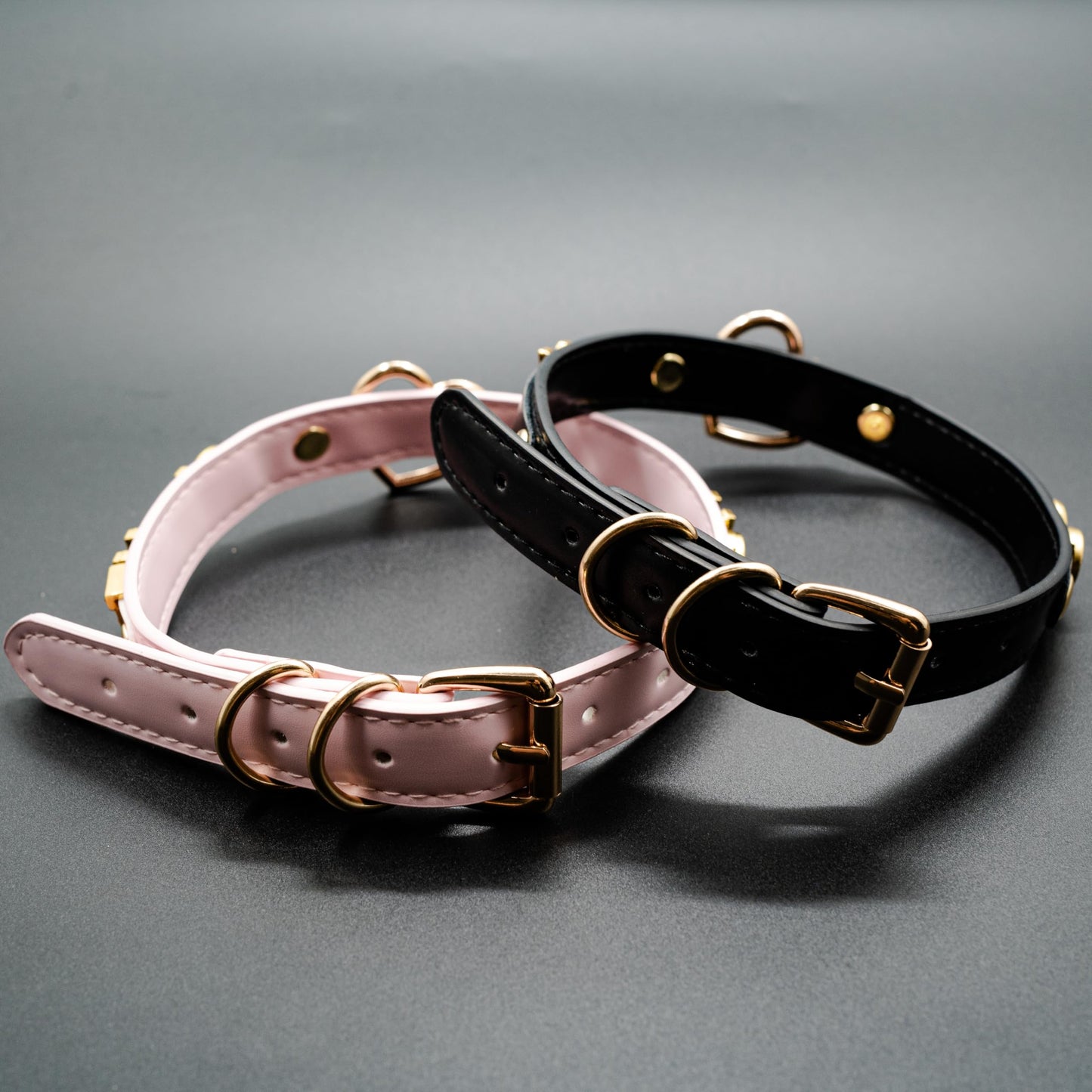 ADEMISHIA Handmade Gold Heart O-Ring Letter Choker Necklace for Women, Adjustable PU Leather Black/Pink Choker Collar For Women, Goth Choker Collars Necklace