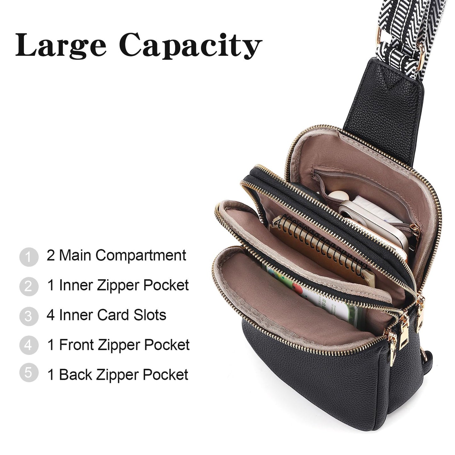 FALAN MULE Small Crossbody Sling Bags Fanny Packs Leather Purses Chest Bag for Women (A-Black)