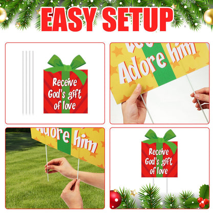 Suzile 8 Pcs Christmas Nativity Yard Signs with Stakes - Religious Gift Box Decorations - Jesus Is the Reason Lawn Ornament Sign for Church, Home, Inside & Outdoor Decoration