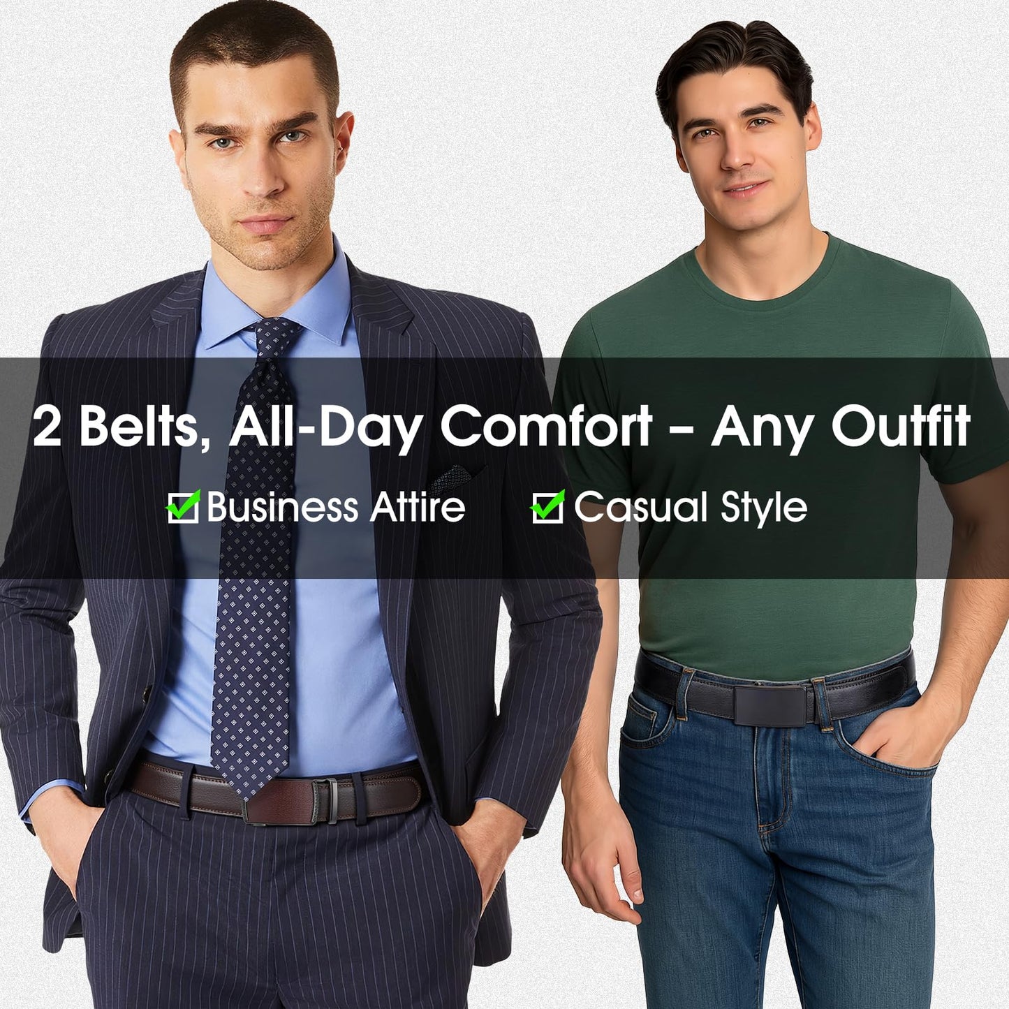 BELTROAD Ratchet Belts for Men- 2-Pack Men‘s Ratchet Adjustable Click Slide Belts for Dress Casual 1 3/8" Leather Belt Gift