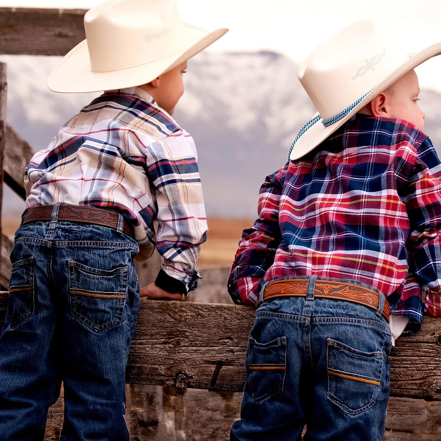 SANSTHS Kids Western Belt without Buckle Genuine Leather Boys Girls Belt Strap Cowgirl Cowboy Belts for Jeans Western Gifts, Embossed Bull/Brown Coffee