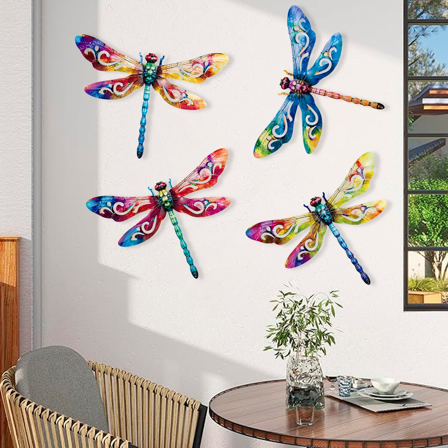 SUNREEK Metal Dragonfly Wall Decor, 12 Inches Dragonfly Outdoor Wall Art for Fence Garden Yard Patio Decorations