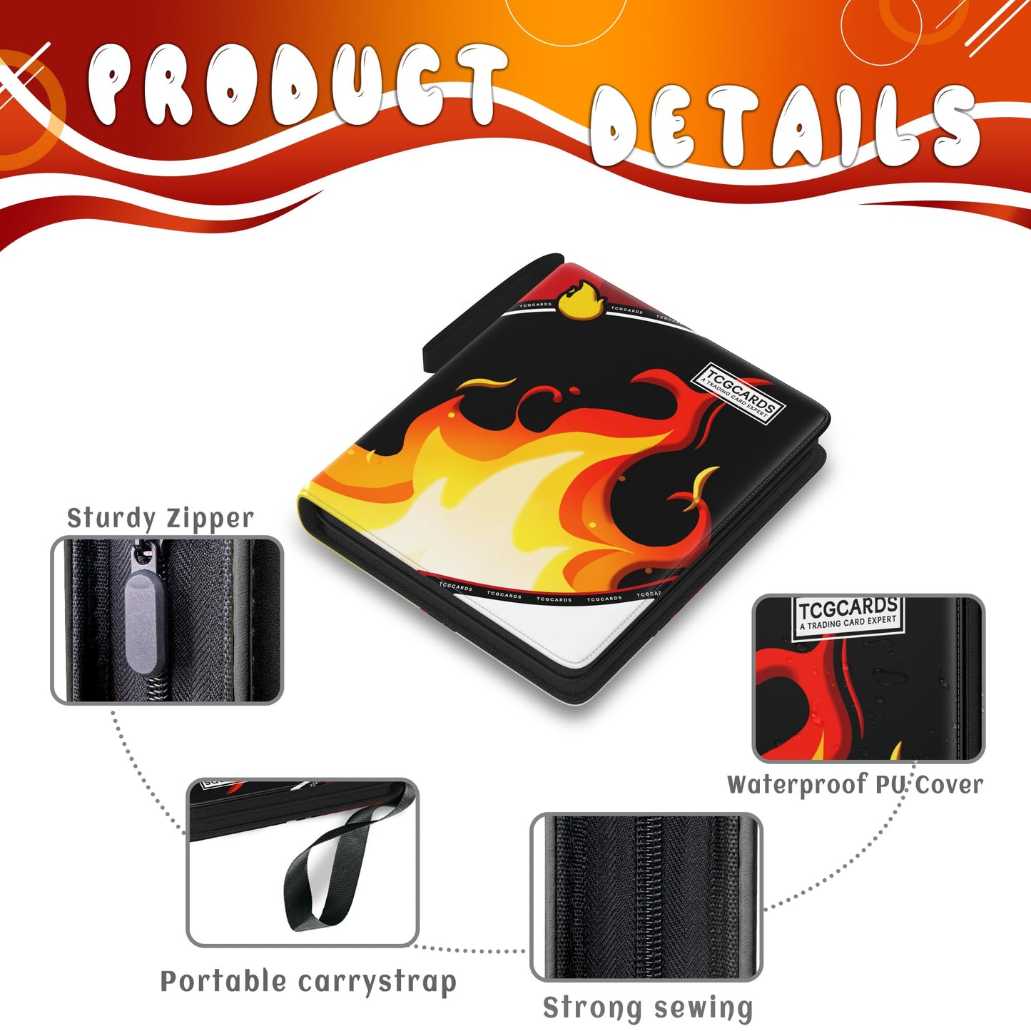 Trading Card Binder 9 Pocket, Binders for Cards 900 Pockets Holder Book with 50 Removable Sleeves, 3 Ring Zipper Card Album Bunder for TCG MTG Sports Cards, Standard Size Collectible