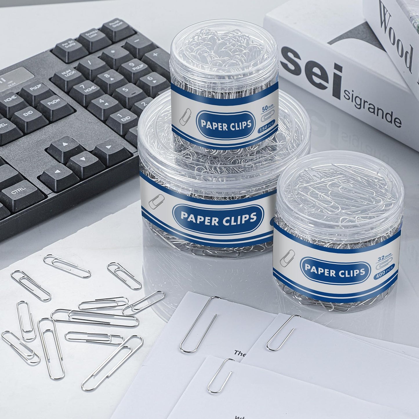 1800 Paper Clips Assorted Sizes Large, Medium and Small, Durable and Rustproof, Paperclips for Office School and Personal Use, Office Supplies Document Organizing (50mm, 33mm, 28mm) (Silver)