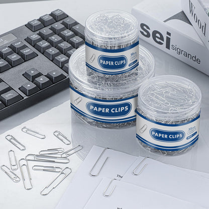 1800 Paper Clips Assorted Sizes Large, Medium and Small, Durable and Rustproof, Paperclips for Office School and Personal Use, Office Supplies Document Organizing (50mm, 33mm, 28mm) (Silver)