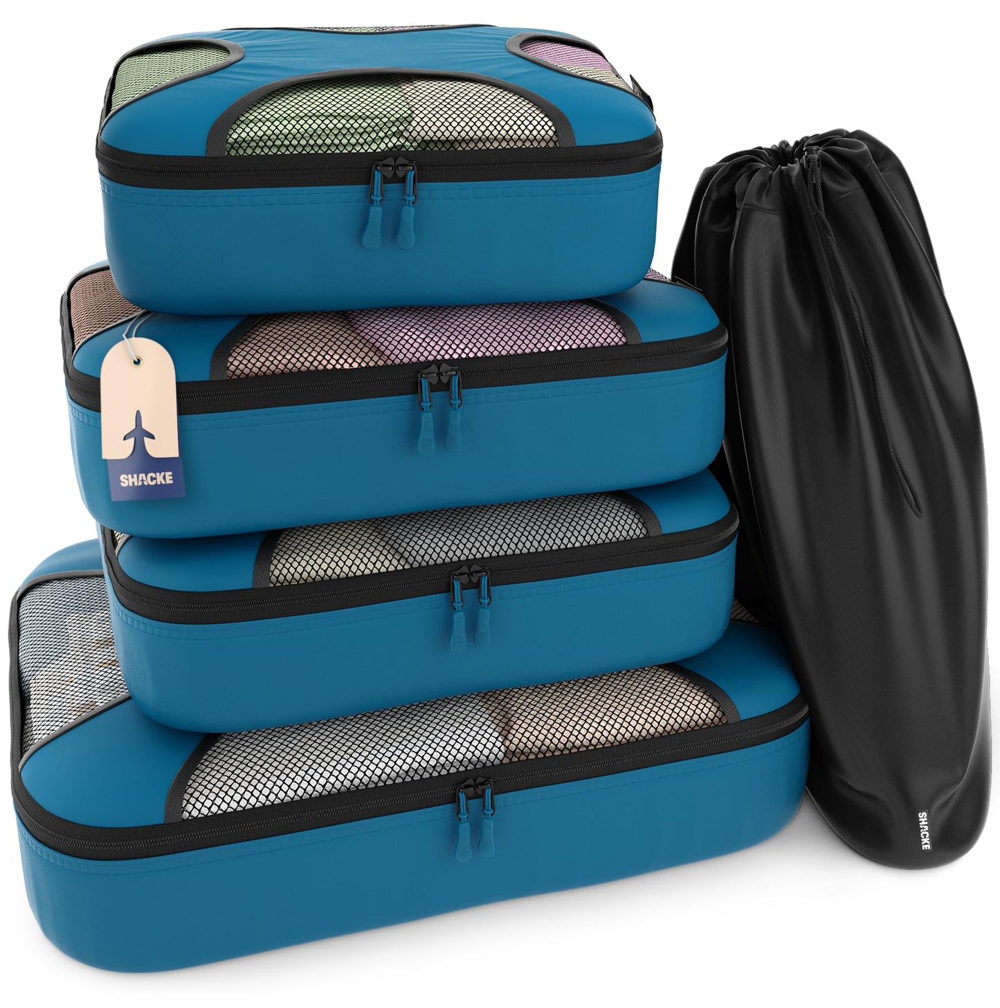 Shacke 5 Set Packing Cubes for Travel – Luggage Organizer & Suitcase Bags with Laundry Bag, Carry On Packing Organizer, Travel Accessories for Women Men (Gentlemen's Blue)
