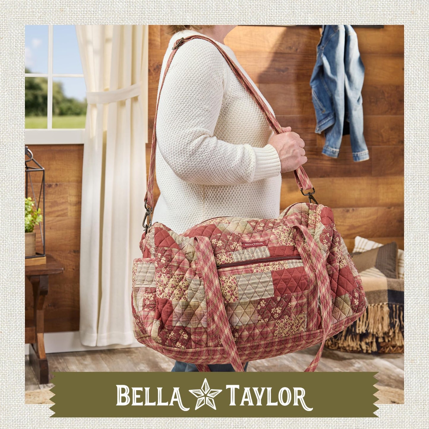 Bella Taylor Quilted Cotton Duffel Bag |Large Carry On Travel and Weekender Bag For Women| Burgundy Patch