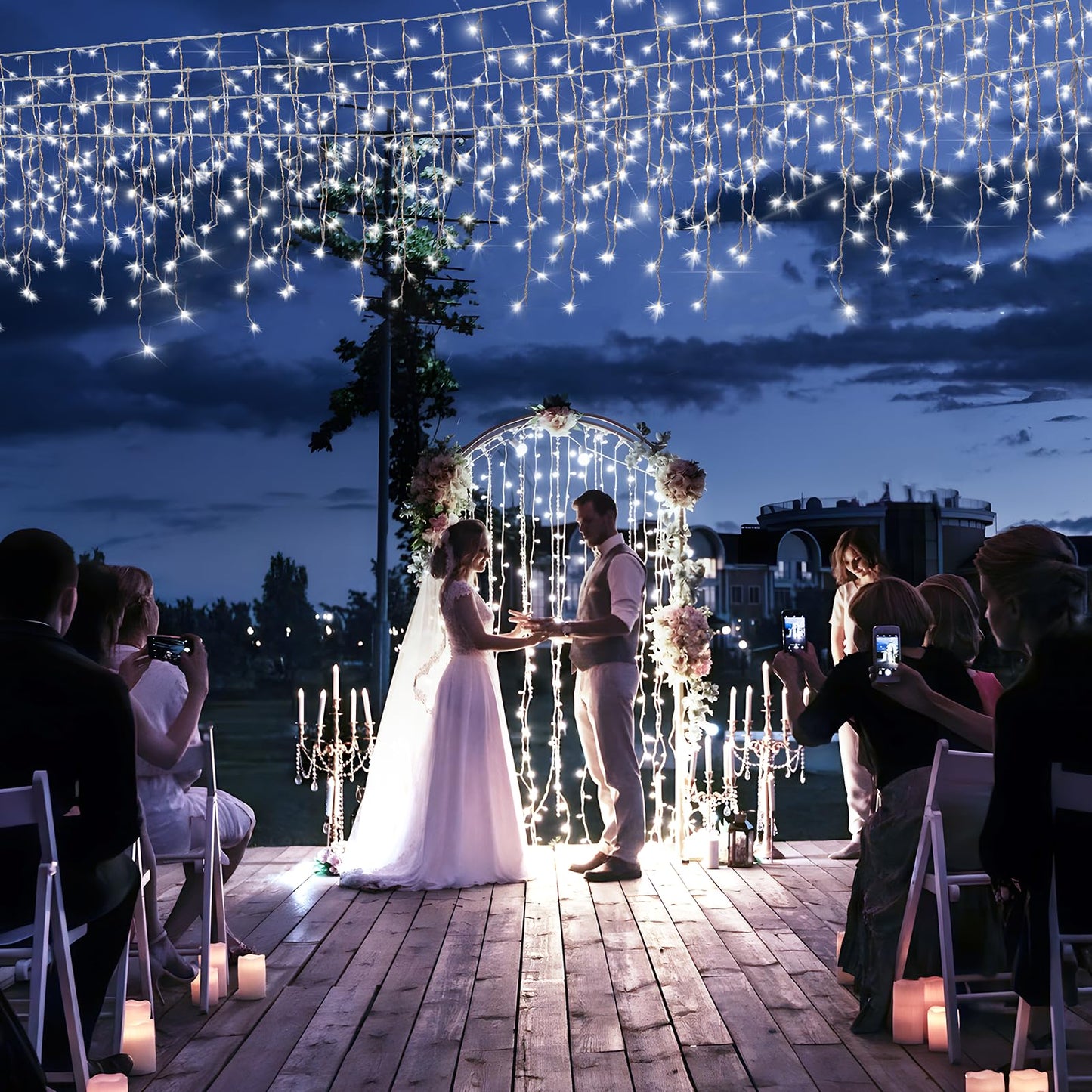 Heceltt White Christmas Lights Outdoor, 49FT 480 LED Ice Lights for Outside with 90 Drops Clear Wire 8 Modes Timer, Plug in Waterproof for Holiday Eaves Yard Roof Party Christmas Decoration