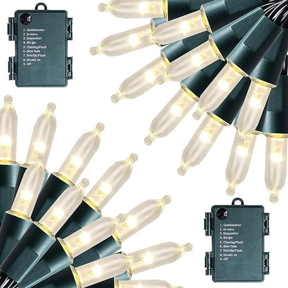 FUNPENY Battery Operated Christmas Mini String Lights, 2 Pack Total 100LED 32FT 8 Modes Waterproof Fairy Lights, Christmas Decorations for Indoor Outdoor Garden Party Decor (Warm White)