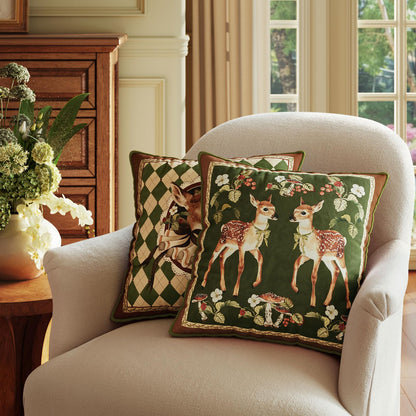 Livebee Holly Deer Green Pillow Cover, Velvet Euro Sham Covers Decorative Throw Pillow Covers 18x18 for Couch Sofa Bed Living Room