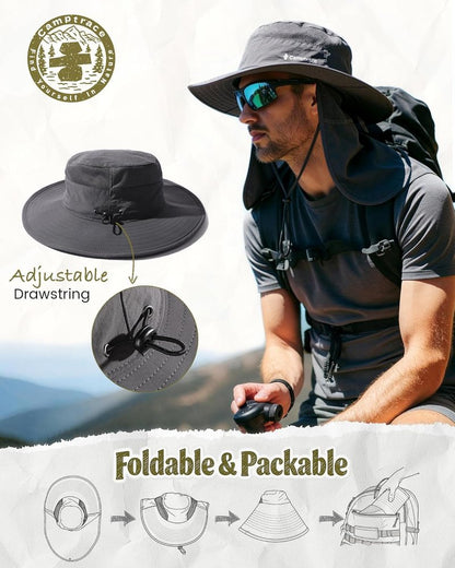 Camptrace UPF 80+ Sun Hat for Men & Women - Wide Brim Mesh Protection with Neck Flap | Ideal for Fishing, Hiking, Gardening