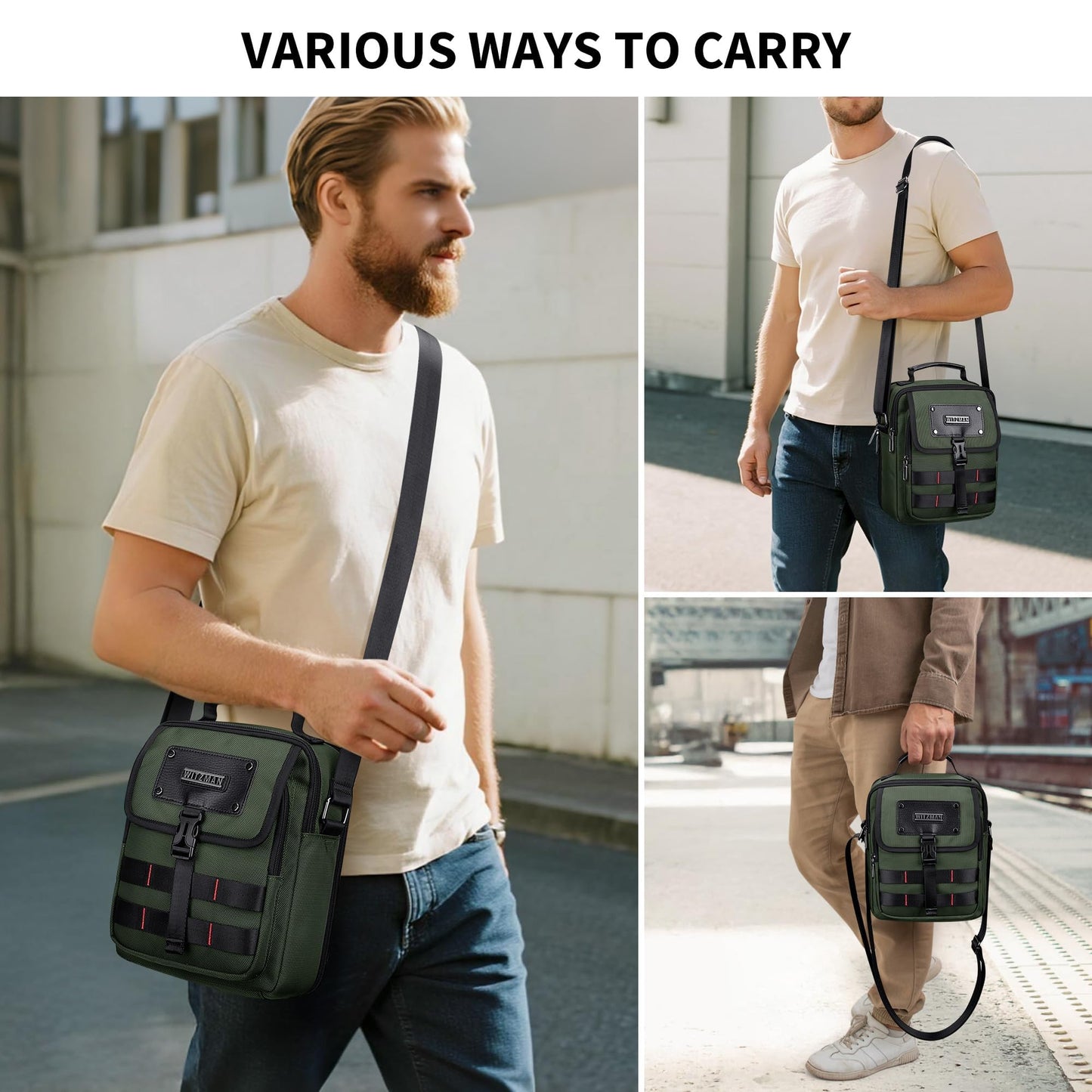 WITZMAN Crossbody Bag for Men Casual Messenger Bag Satchel Nylon Shoulder Bag Lightweight Man Purse for Work Travel（B708 Army Green）