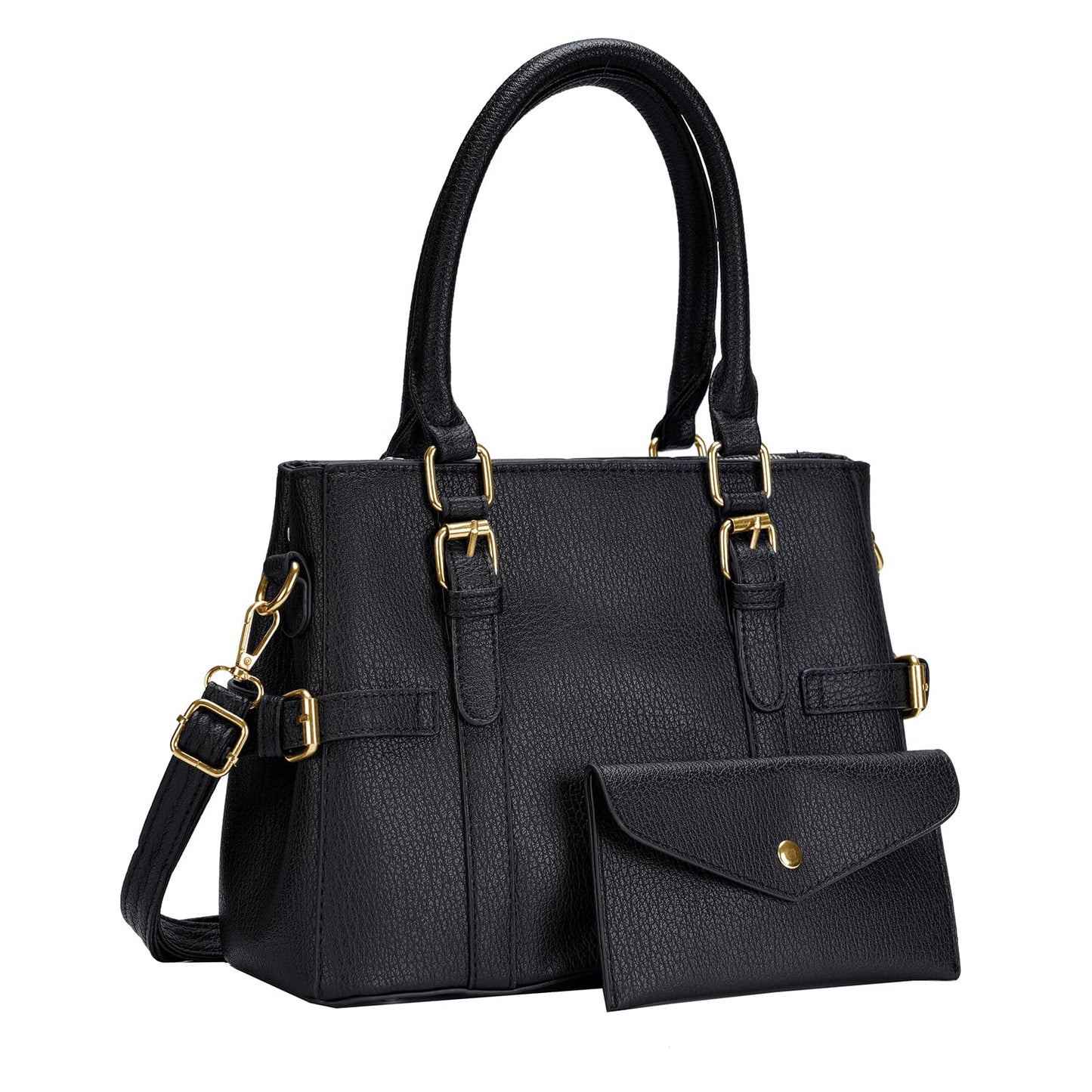 Tigpoy Black Purses for Women, Purses and Handbags Set Fashion Leather Shoulder Tote Work Bag for Women Ladies Top Handle Satchel 2PCS (Black)