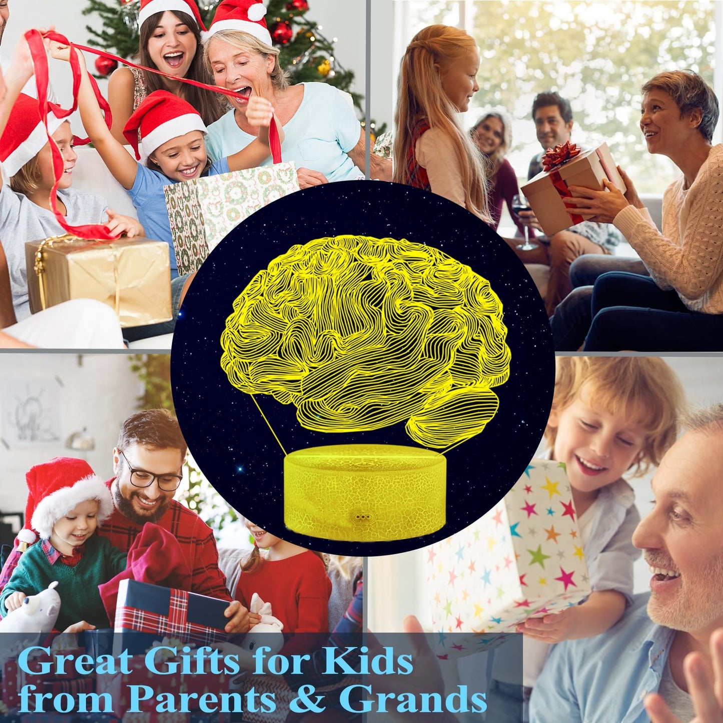 POSSHE Neurology Gifts, 3D Brain Illusion Lamp, Night Light with16 Colors Changing, Remote Control, Timer, Dimmable, Kids Room Decoration, Xmas Brain Model Gifts
