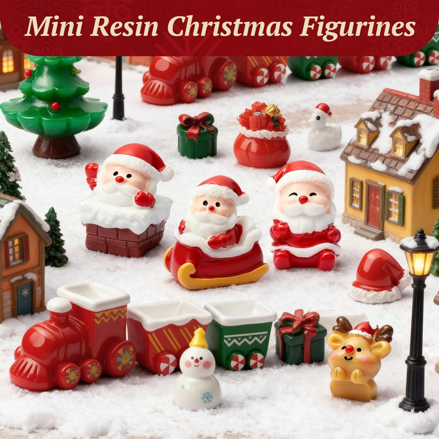 CHAMBERY 32Pcs Mini Christmas Figurines Small Resin Figures Miniatures to Hide Santa Claus Reindeer Ornaments Gift for Xmas Party DIY Crafts Decorations