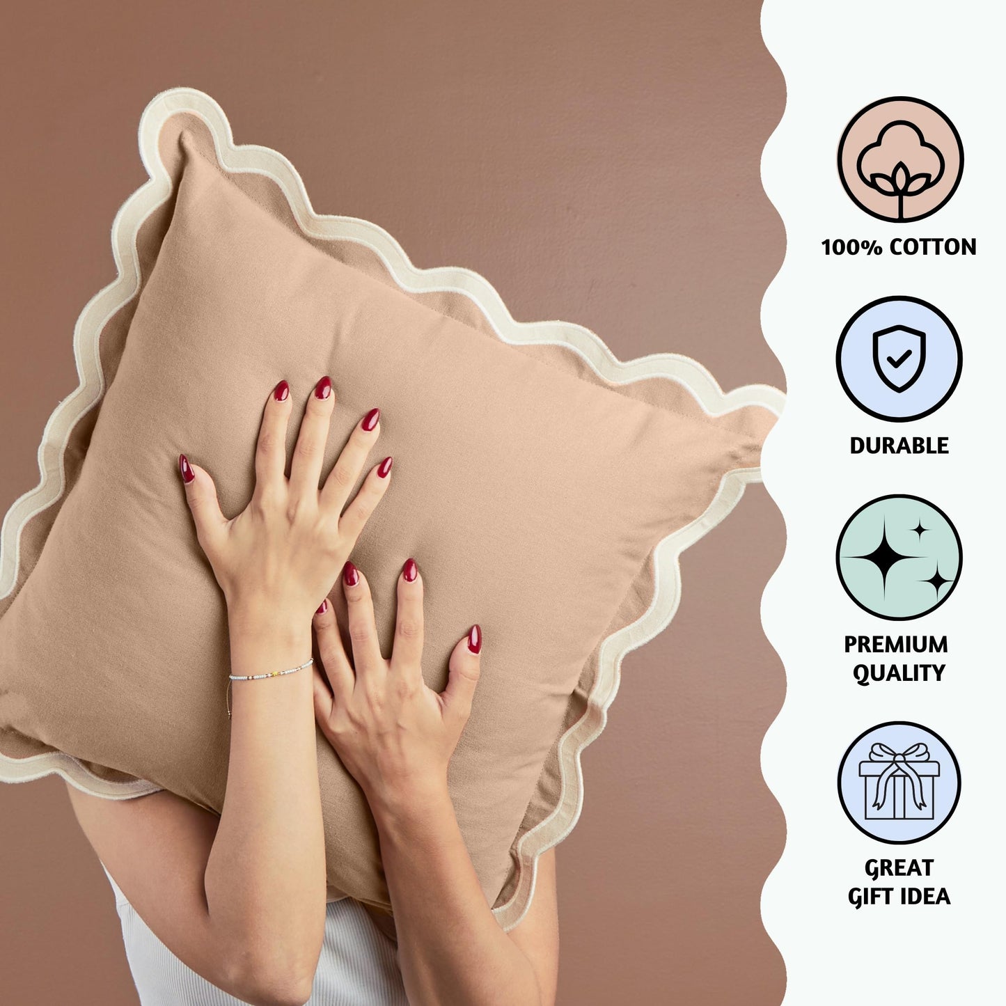 Folkulture Fall Pillow Covers 20x20 - Set of 2 | Brown Fall Throw Pillows for Living Room, Fall Bedroom Decor |Decorative, Cute, Aesthetic, Preppy, Scalloped Outdoor Pillows for Couch,Farmhouse Decor