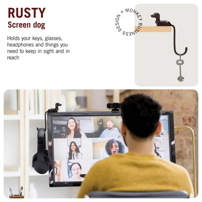 Monkey Business Rusty The Dog Tail Hook for Computer Screen, Desk Headphone Hanger Organizer Decorative Hooks, Adhesive Hook for Hanging Keys Cables Hats and Computer Accessories