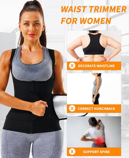 Sauna Vest for Women - Heat Trapping Waist Trainer Workout Sweat Vest with Zipper | Comfortable Fit