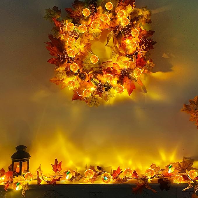 TURNMEON 2 Pack 3D Thanksgiving Pumpkin Lights Thanksgiving Decorations, Total 20Ft 40LED Warm White Pumpkin String Lights Battery Operated Thanksgiving Light Thanksgiving Decor Fall Home Indoor Decor