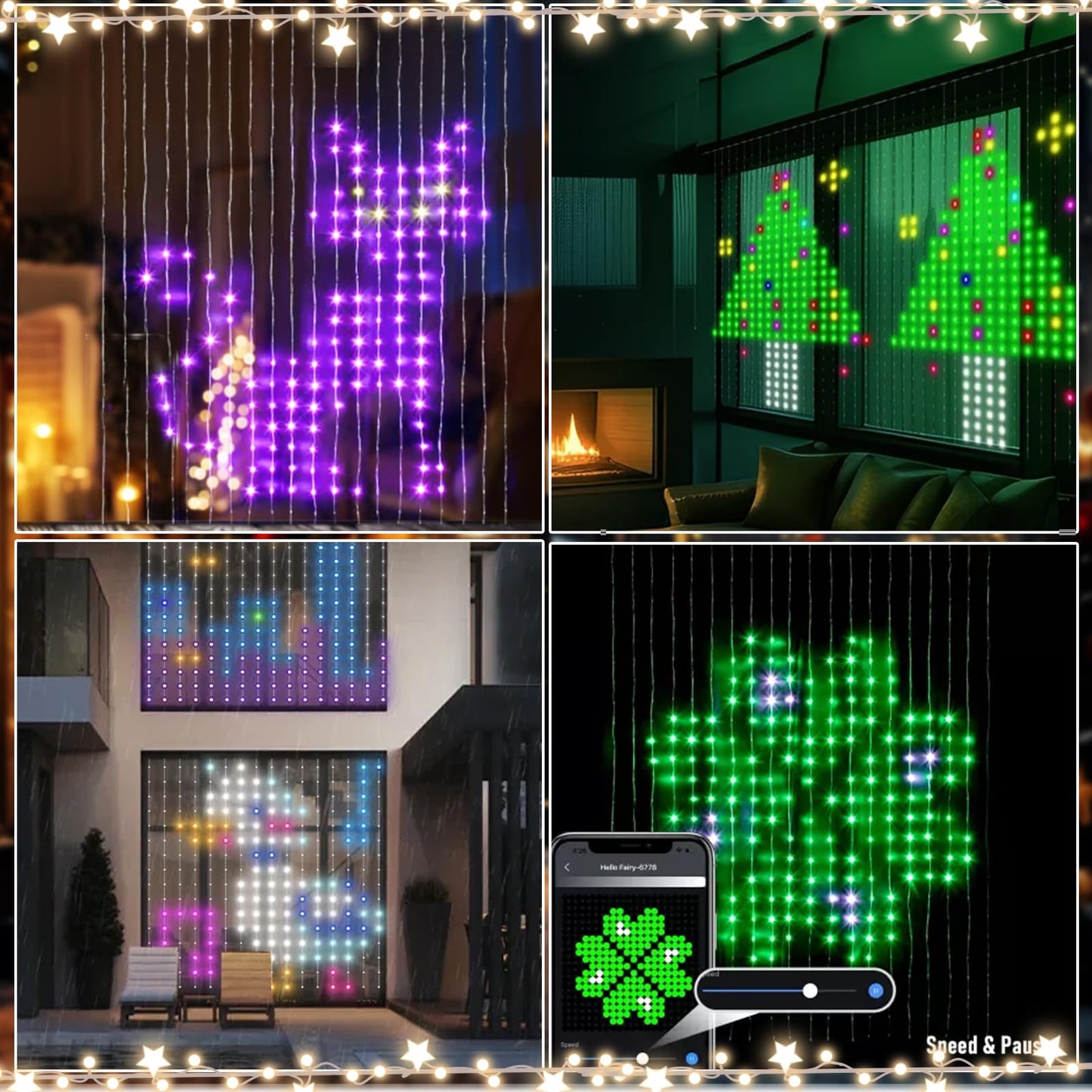 Wonder Solar Curtain Lights DIY LED Decorations Outdoor Smart String Lights 540 LEDs Valentine's Day DIY Lighting Modes Decorative Curtain Lights for Yard, Patio, Party Wedding Yard Home 6.5FT*5FT