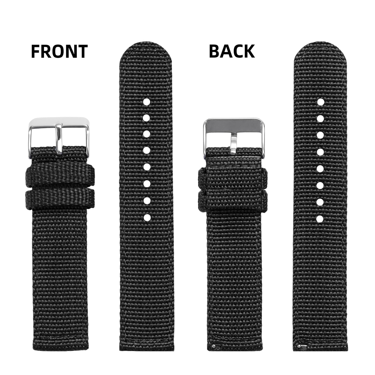 JUNGHELE Nylon watch band for men and women,Quick release Nylon watch strap with Silver Buckle,Black 18mm Canvas Watch Strap
