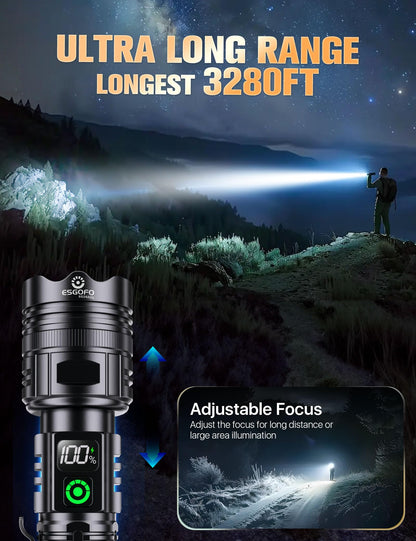 Esgofo Rechargeable Flashlights High Lumens 2000 2 Modes High/Low, Super Bright Magnetic LED Flashlight Long Distance 3280FT, Powerful Long Lasting Strong Flash Light USB C with Clip for Hiking