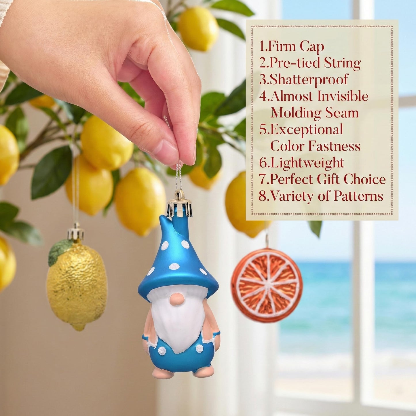 Valery Madelyn 30ct Summer Tree Ornaments Christmas in July Decorations, Coastal Beach Ocean Theme Set with Flamingo, Gnome, Avocado, Lemon & Palm Tree. Shatterproof Balls for Hawaiian Tropical Party