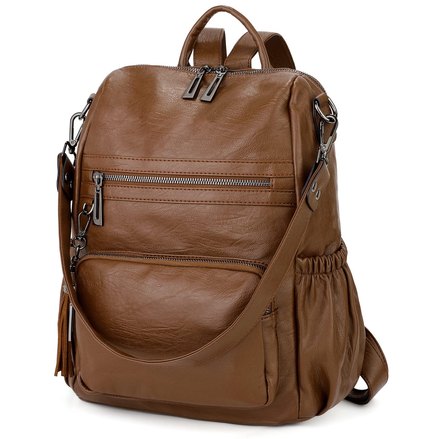UTO Women Backpack Purse Leather Vegan Ladies Fashion Designer Rucksack Convertible Travel Shoulder Bag with Tassel Brown