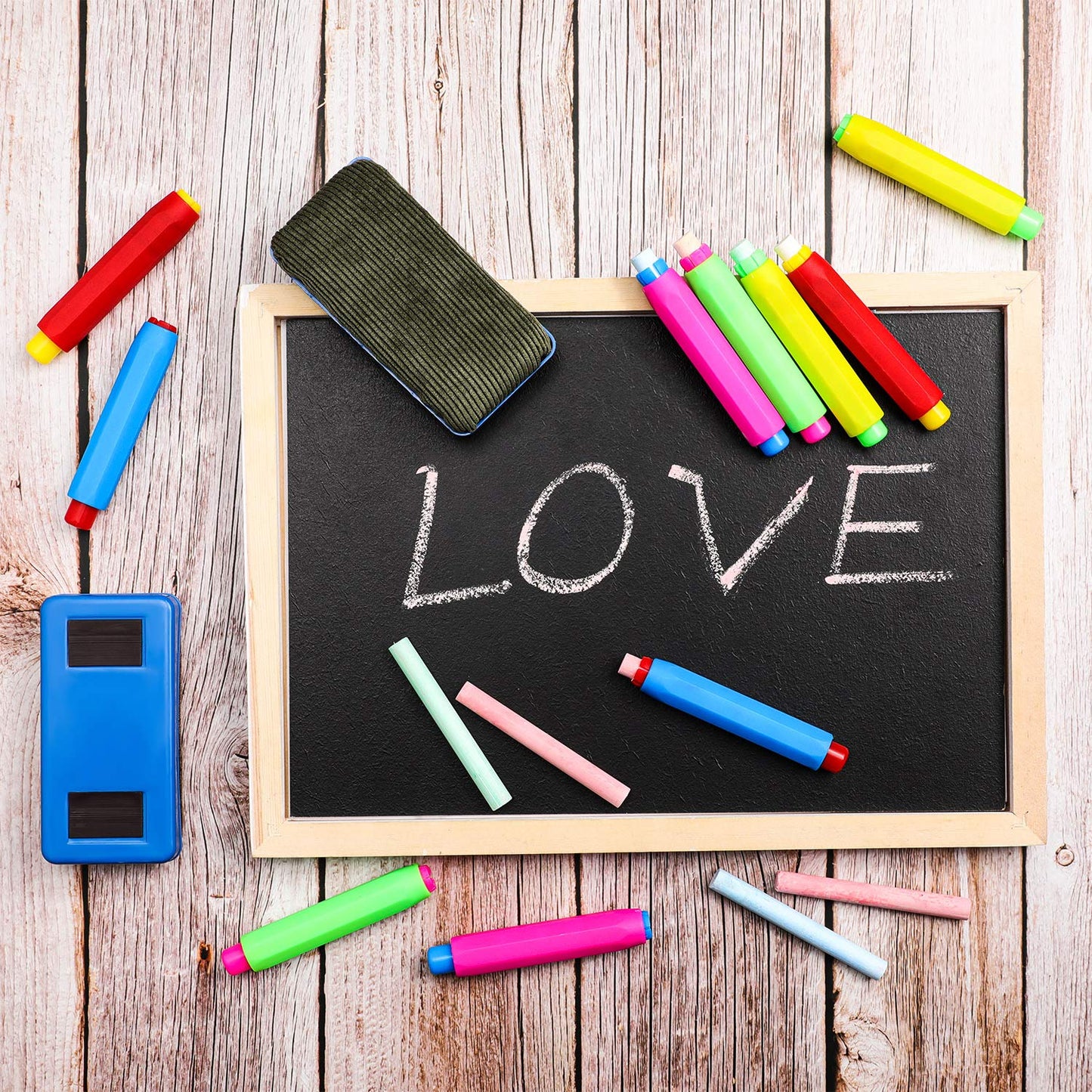 Outus 10 Pieces Colorful Plastic Chalk Holder Adjustable Chalk Clips with Storage Case and 2 Pieces Magnetic Chalkboard Erasers for Office Whiteboard Doodling, Drawing, Writing Supplies