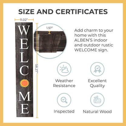 Extra Large 5FT Premium Wooden Interchangeable Welcome Sign for Front Door Porch Sign - 5 ft (58 x 11 Inch) 8 Magnetic Seasonal Tiles, Fall Porch Signs, Holidays and Seasons, Weather Resistance Standing welcome sign Outdoor and Indoor (Gray)