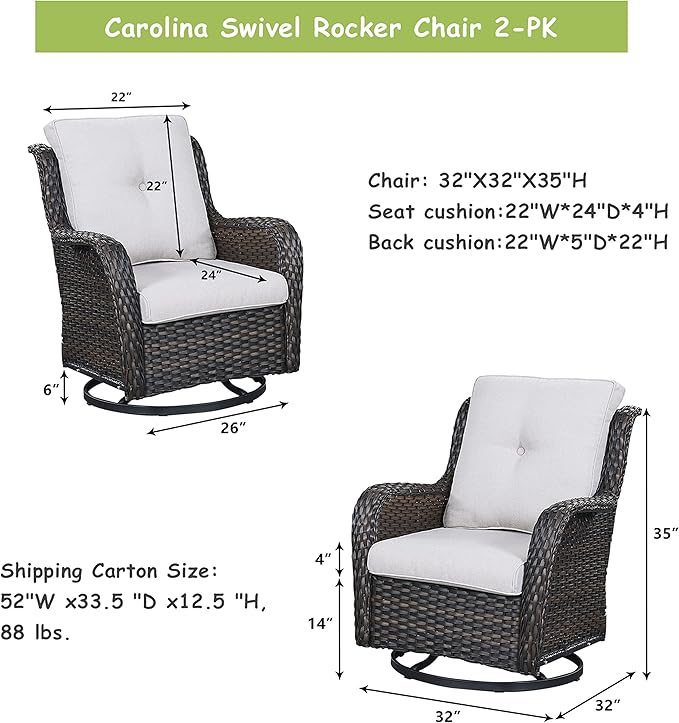 Rilyson Wicker Rocking Chair Swivel Chairs - 4 Piece Rocker Patio Chairs Set Rattan Rocking Chair for Outdoor Porch Deck Garden Backyard(Brown/Beige)