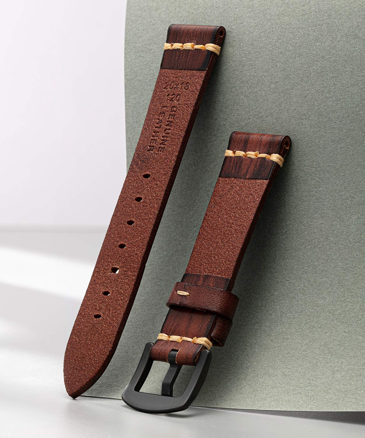 BINLUN Leather Watch Band Rubbing Watch Straps Vegetable Tanned Watch band Handmade Top Grain Watch bands for Men Women(24mm,Light Brown/Black Buckle)