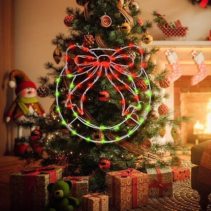 Christmas Wreath Window Silhouette Lights - 12.5" x 13.5" Bright LED Christmas Wreath with Bow, 8 Modes USB Powered / Battery Operated Window Lights for Wall Door Home Party Decor, Red and Green