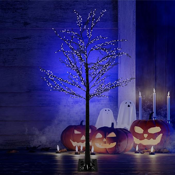 Halloween Lighted Tree Lights 6FT, 380 LED Black Halloweens Tree with Timer, DIY Bendable Branches, Halloween Decorations Outdoor & Indoor, Spooky Halloweens Yard Decor