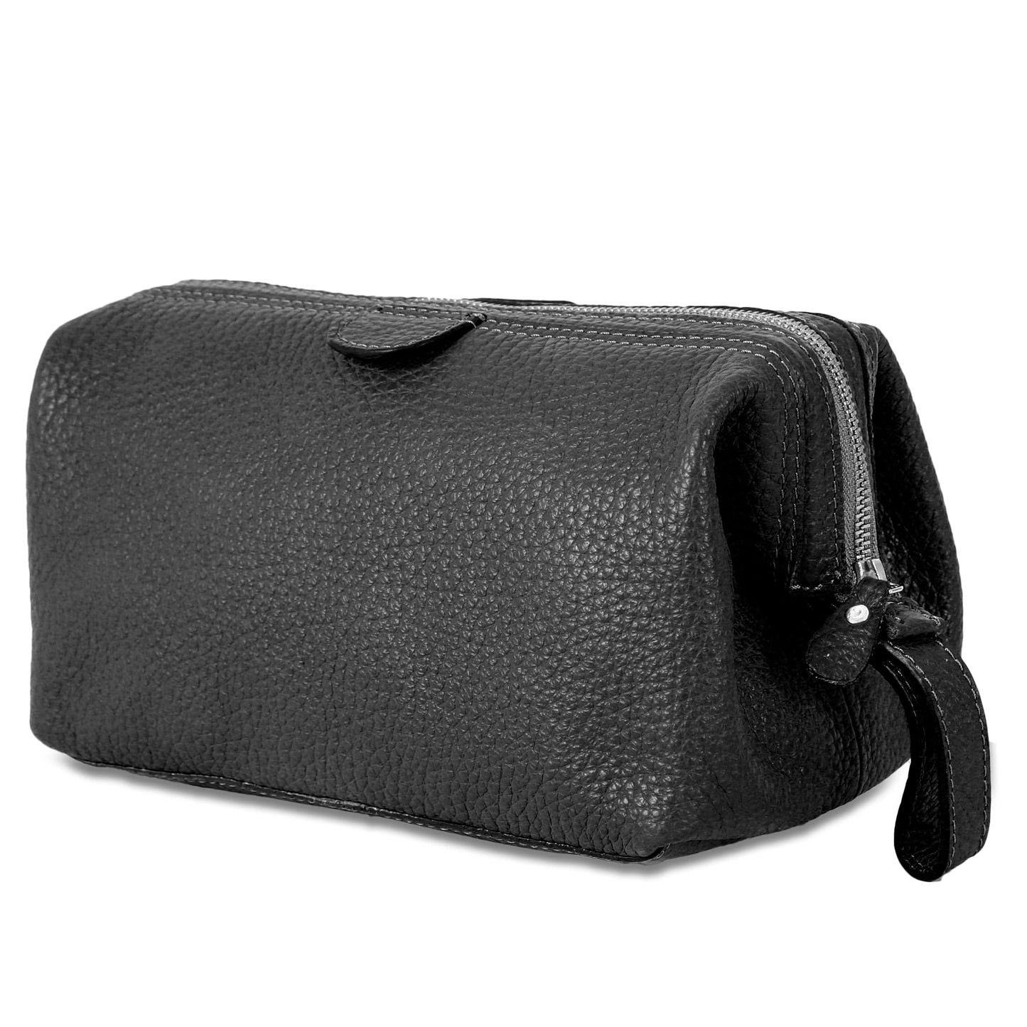 KomalC Premium Buffalo Leather Toiletry Bag for Men & Women With Water resistant Lining, Grooming Travel Pouch, Unisex Wash Bag for Toiletries, Gifts for Men and Women