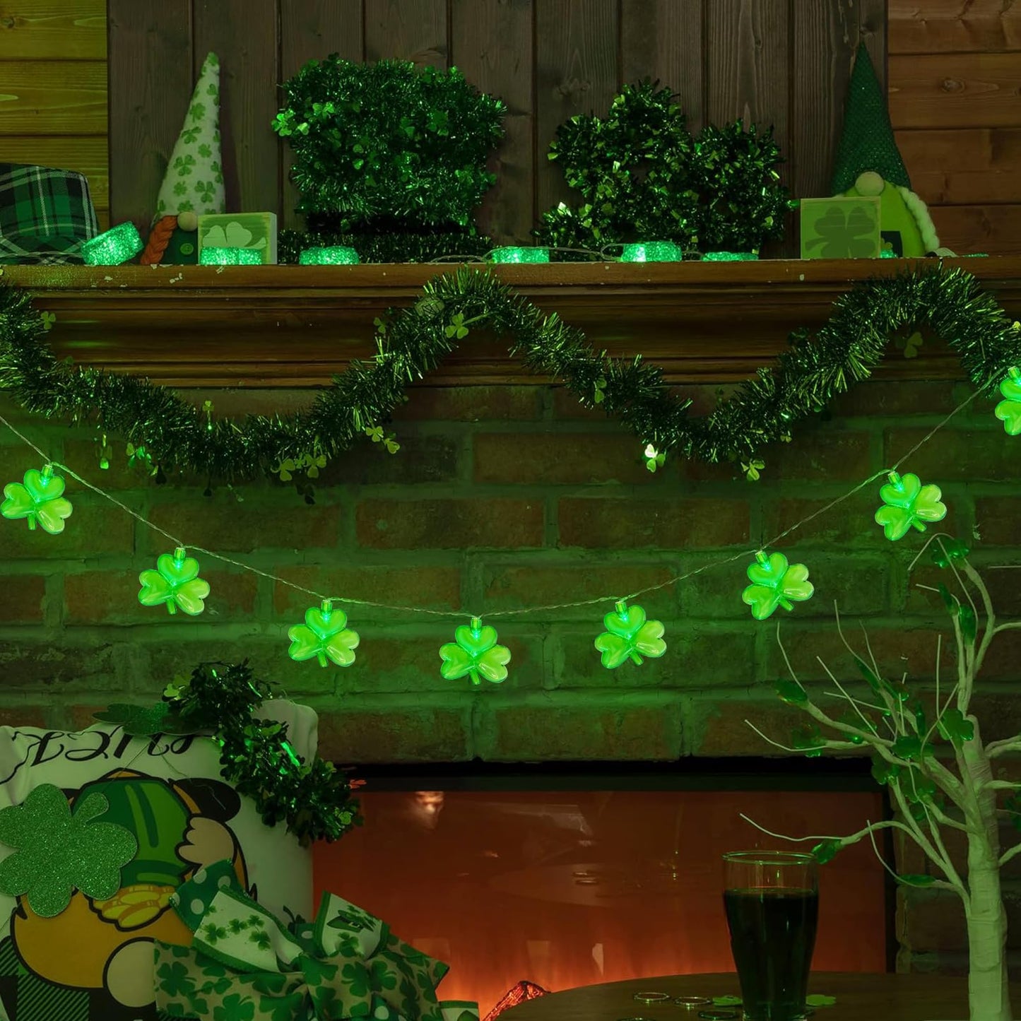 LED Shamrock String Lights Outdoor, 8.5Ft St. Patrick's Day Decorations Lights with 10 Green Clover Light, Plug in Shamrock Fairy Light for Indoor Outdoor St. Patrick's Day Party Irish Window Garden
