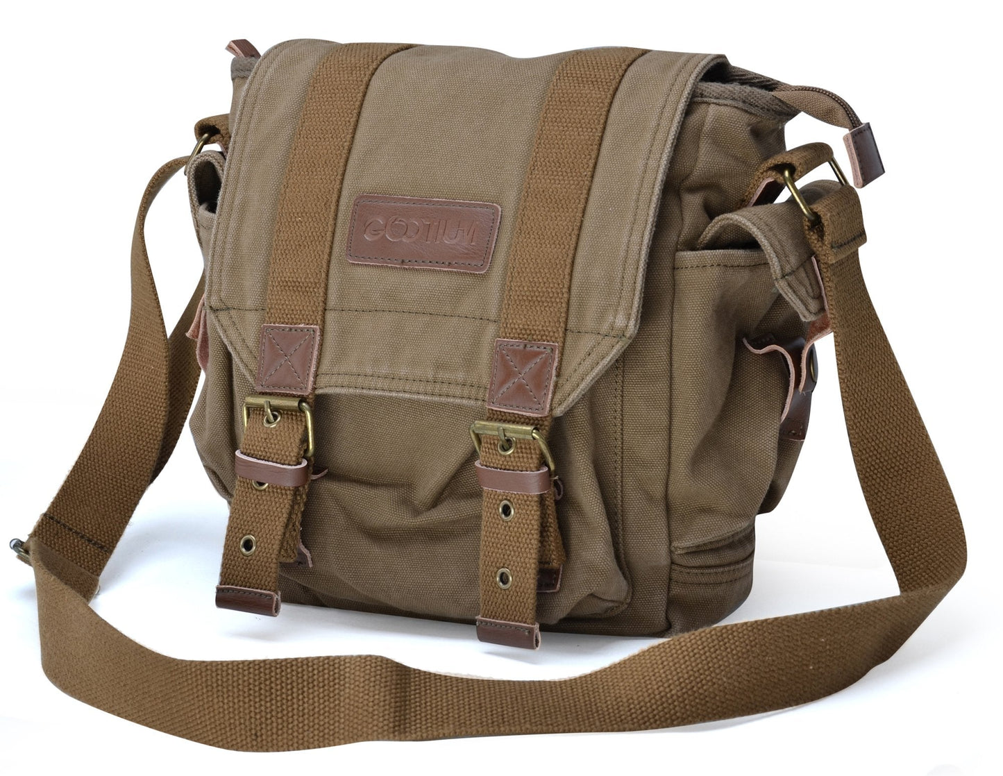 GOOTIUM Canvas Messenger Bag - Small Vintage Shoulder Purse Crossbody Satchel, Field Tan