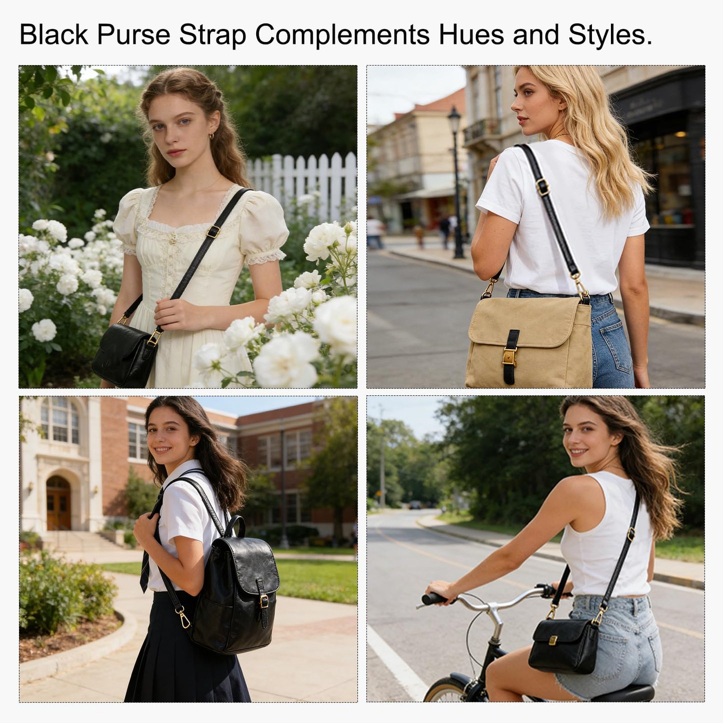 Qdfmkac Black Purse Strap 0.47 IN Narrow Vegan Leather Replacement Crossbody Strap for Handbags, Adjustable 28-51 IN Shoulder Bag Strap for Crossbody, Shoulder & Handbags