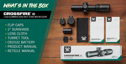Vortex Crossfire HD 1-4x24 Second Focal Plane, 30mm Tube Riflescope - Illuminated Dead-Hold 2A BDC MOA Reticle