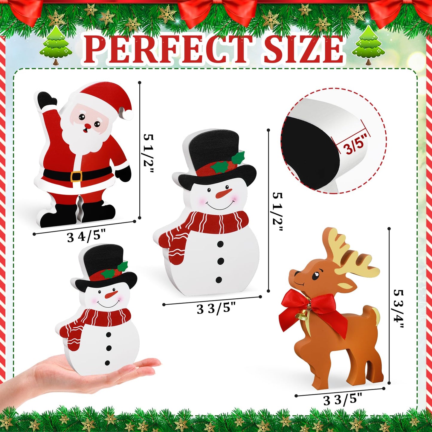 COCHIE Snowman Christmas Decorations Indoor, Cute Winter Tiered Tray Decor Set of 3, Wooden Snowman Blocks Xmas Table Decoration for Party Home Office Shelf Door (Santa Claus Reindeer)