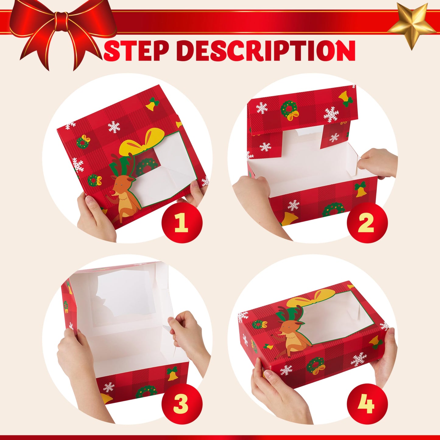 JOYIN 24PCS Christmas Cookie Boxes for Gift Giving, 8.75" x 5.75" x 2.75" Xmas Holiday Bakery Treat Boxes with Window, Kraft Cookie Tin Containers Box for Baked Goods, Cupcake, Pastry, Candy, Doughnut