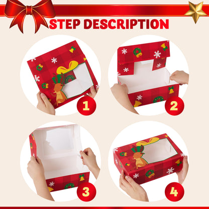 JOYIN 24PCS Christmas Cookie Boxes for Gift Giving, 8.75" x 5.75" x 2.75" Xmas Holiday Bakery Treat Boxes with Window, Kraft Cookie Tin Containers Box for Baked Goods, Cupcake, Pastry, Candy, Doughnut