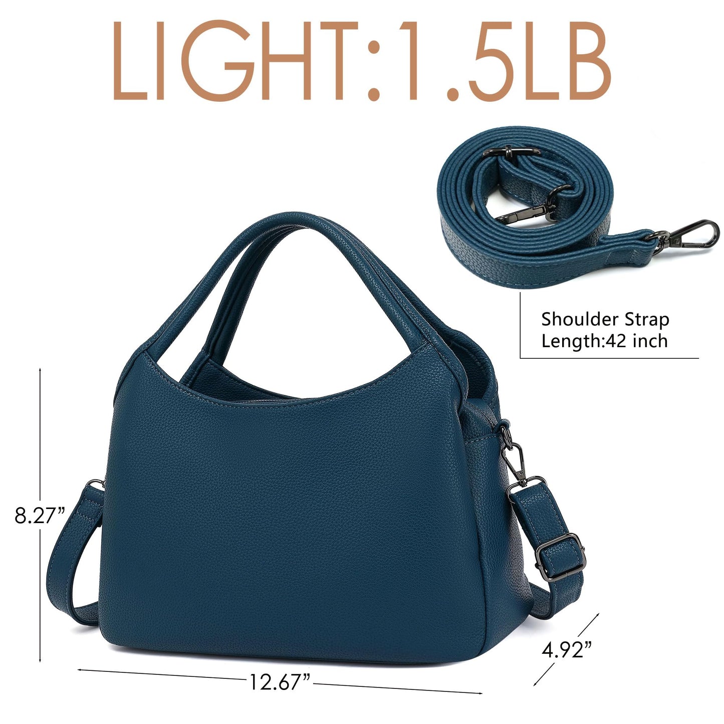 KOGTLA Women's Large Pebbled Leather Purses with Satchel Strap, Ladies Vegan Leather Tote Handbags, Hobo Shoulder Bags Blue