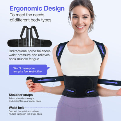 Kepwaa Posture Corrector for Women and Men, Upgraded Full Back Brace Support, Adjustable Shoulder Straightener for Improving Back Posture, Relief for Upper and Lower Back, Lumbar, Neck, Shoulder Pain